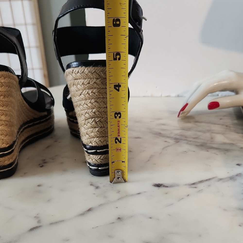Charles By Charles David Black Espadrille Wedge Sandals Sz 8.5 - Picture 5 of 6